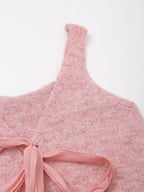 Women's Slim Fit Solid Color Knitted Ribbon Vest