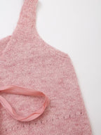 Women's Slim Fit Solid Color Knitted Ribbon Vest