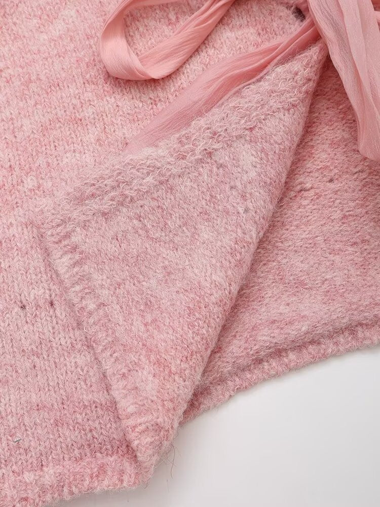 Women's Slim Fit Solid Color Knitted Ribbon Vest