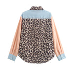Women's Collared Long Sleeve Pocket Printing Color Contrast Shirt