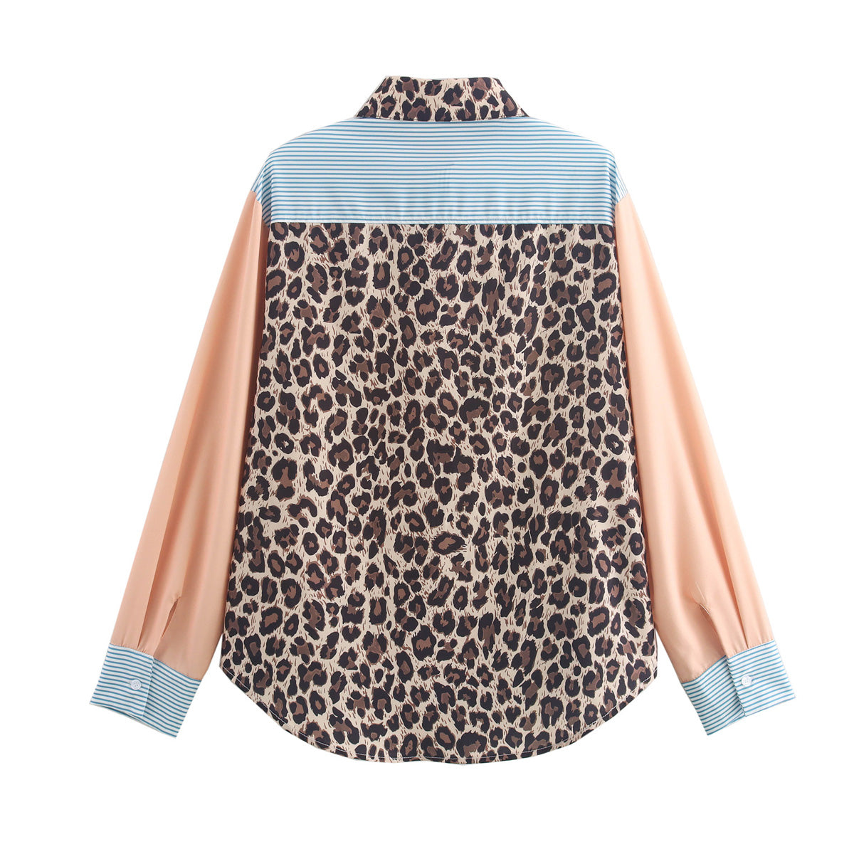 Women's Collared Long Sleeve Pocket Printing Color Contrast Shirt