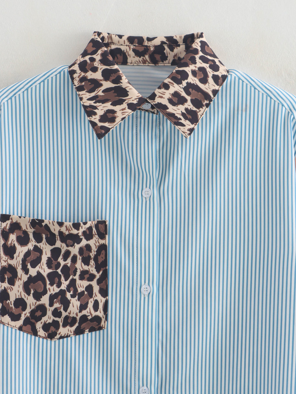 Women's Collared Long Sleeve Pocket Printing Color Contrast Shirt
