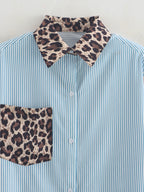 Women's Collared Long Sleeve Pocket Printing Color Contrast Shirt