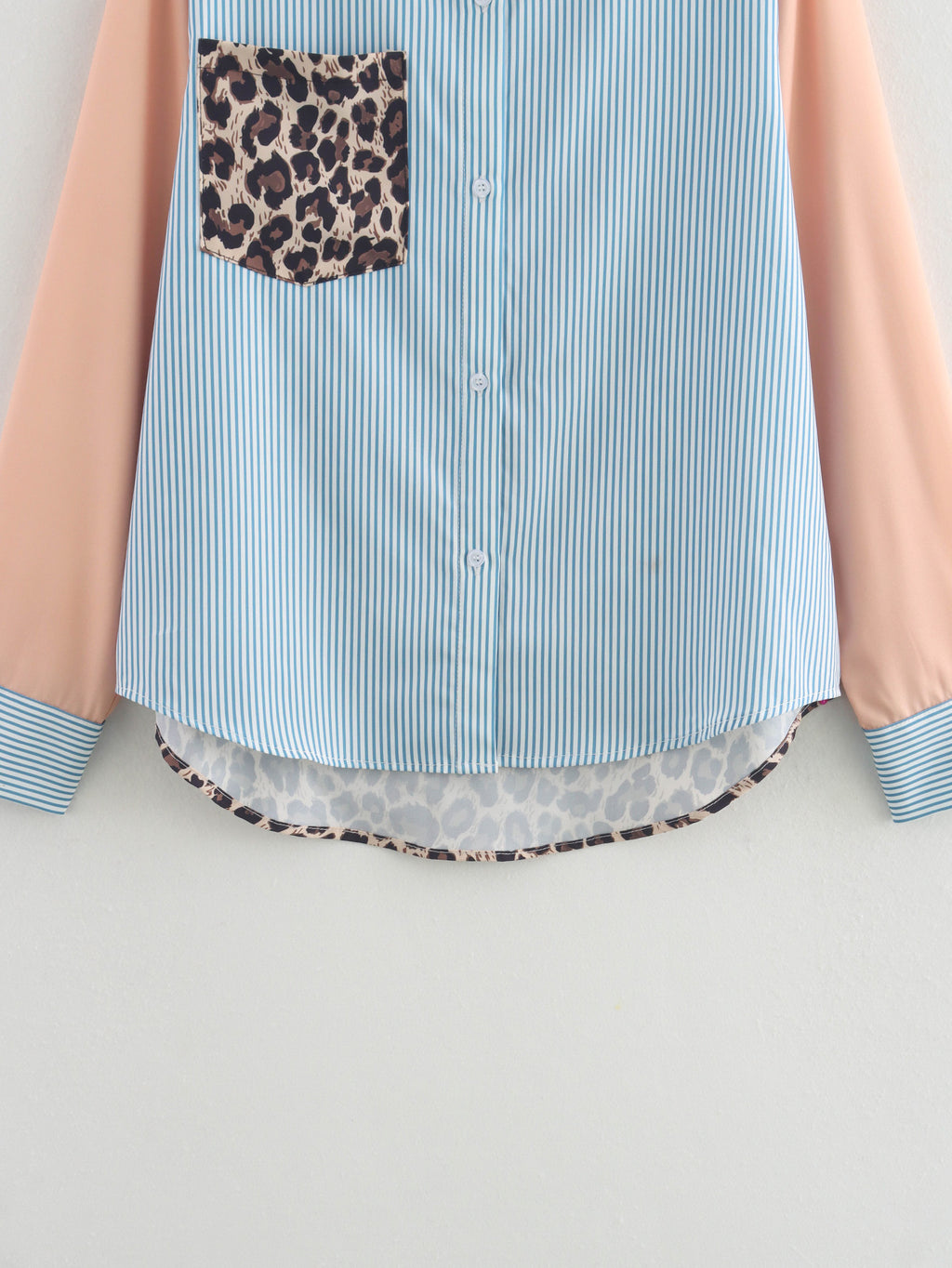 Women's Collared Long Sleeve Pocket Printing Color Contrast Shirt
