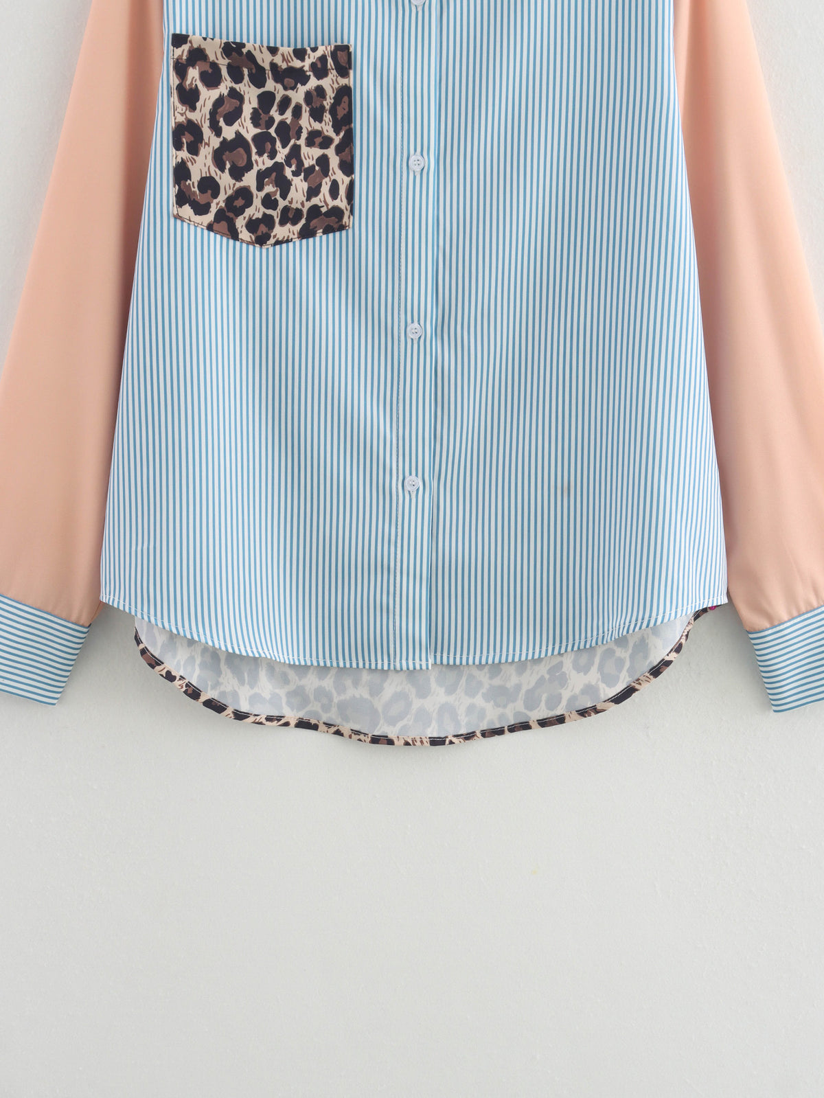 Women's Collared Long Sleeve Pocket Printing Color Contrast Shirt
