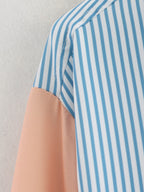 Women's Collared Long Sleeve Pocket Printing Color Contrast Shirt