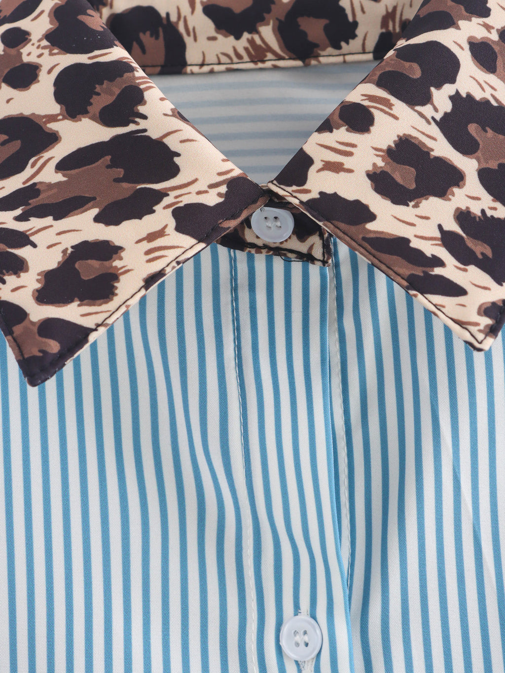 Women's Collared Long Sleeve Pocket Printing Color Contrast Shirt
