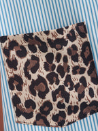 Women's Collared Long Sleeve Pocket Printing Color Contrast Shirt