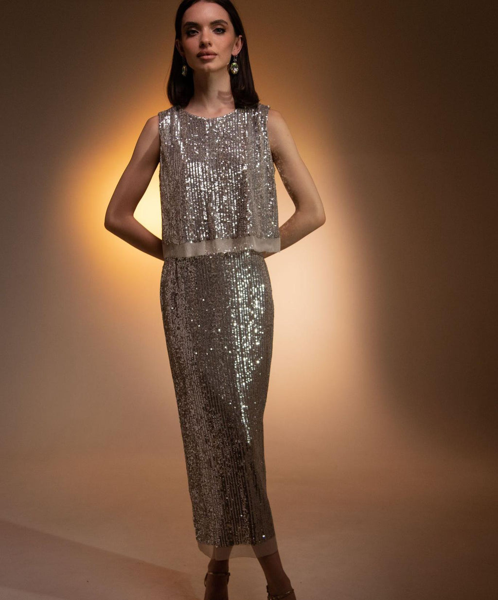 Women's Sequined Maxi Two-Piece Dress Set