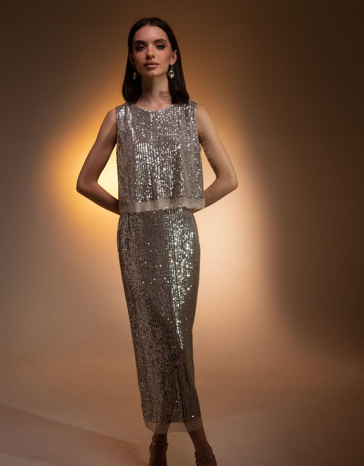 Women's Sequined Maxi Two-Piece Dress Set