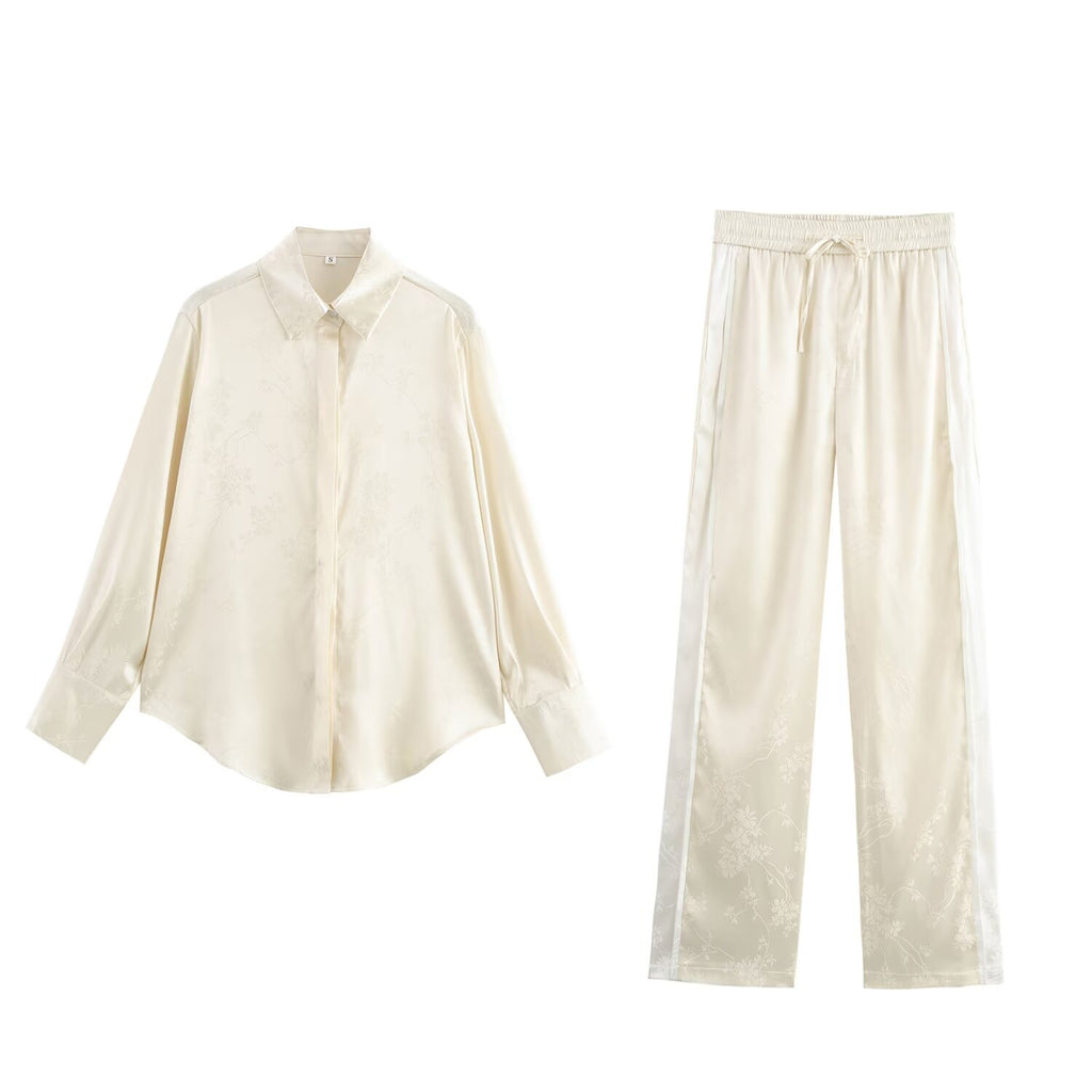 Fall Floral Shirt Casual Trousers Set