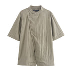Autumn Commuting Asymmetric Shirt Trousers Button Decoration Pants Set