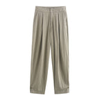 Autumn Commuting Asymmetric Shirt Trousers Button Decoration Pants Set
