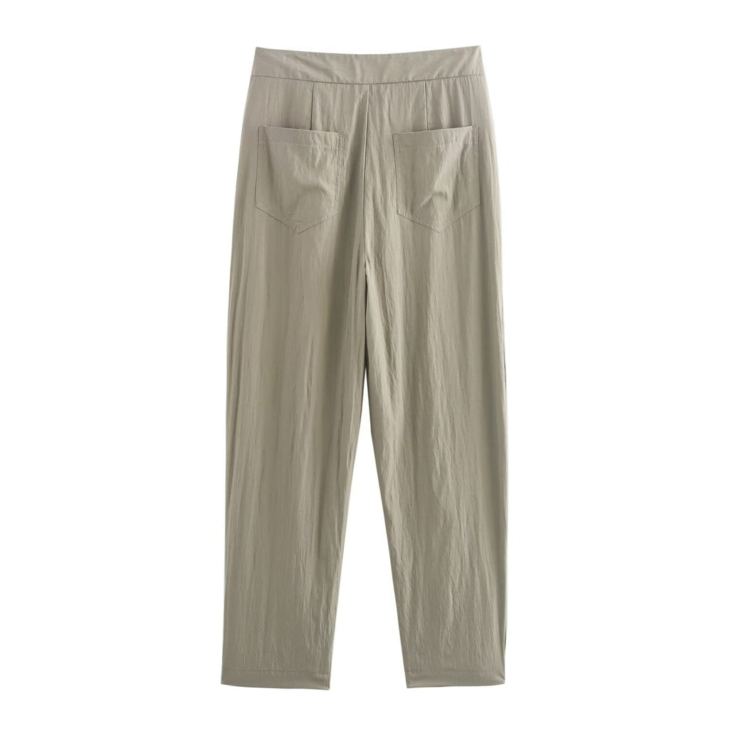 Autumn Commuting Asymmetric Shirt Trousers Button Decoration Pants Set
