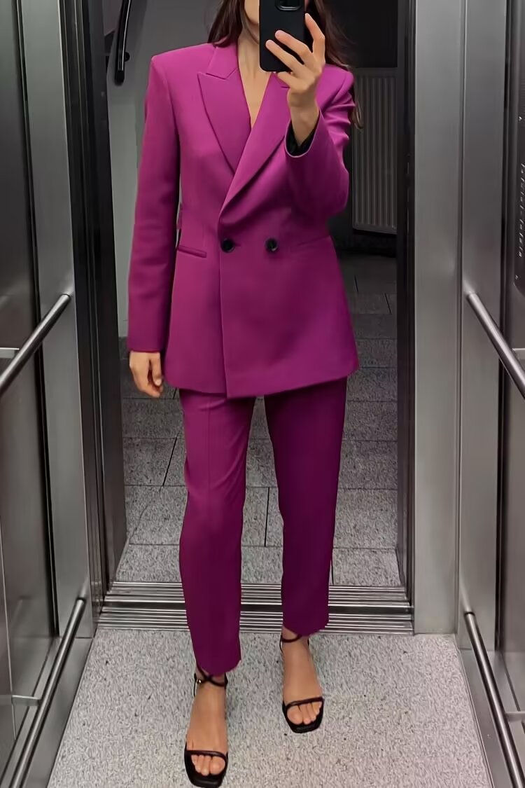 Back Waistband Blazer Thread Decoration Pants Set