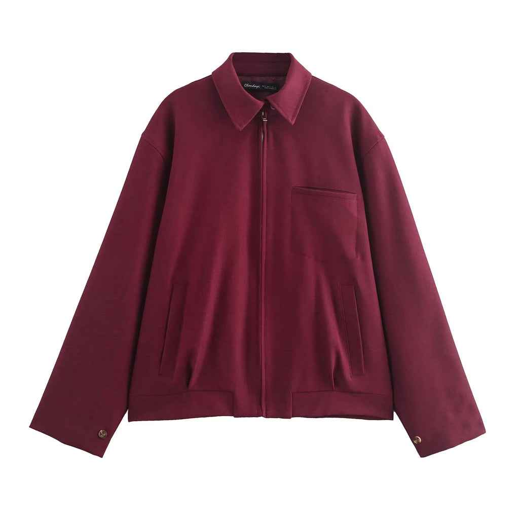 Women's Fall Zipper Pocket Short Jacket and Skirt Two-Piece Set