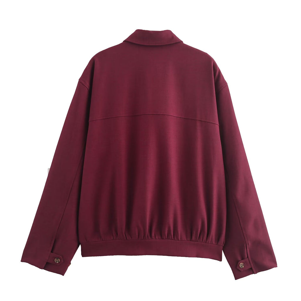 Women's Fall Zipper Pocket Short Jacket and Skirt Two-Piece Set