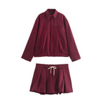 Women's Fall Zipper Pocket Short Jacket and Skirt Two-Piece Set