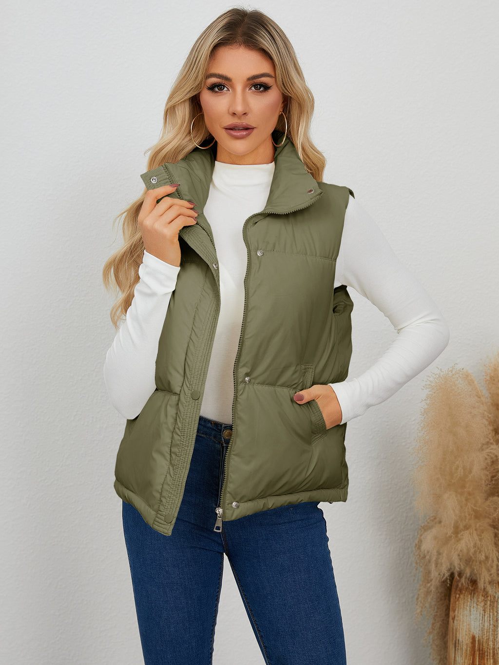 Short Quilted Stand Collar Vest Coat