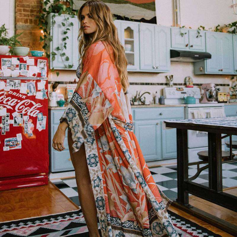 Kimono Orange Cover Up Swimwear