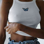 Spring Summer Camisole Women Butterfly Print Short Slim Fit Cropped Bottoming Shirt