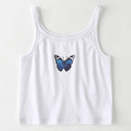 Spring Summer Camisole Women Butterfly Print Short Slim Fit Cropped Bottoming Shirt