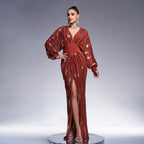 Women's V-Neck Sequin Split Maxi Evening Dress