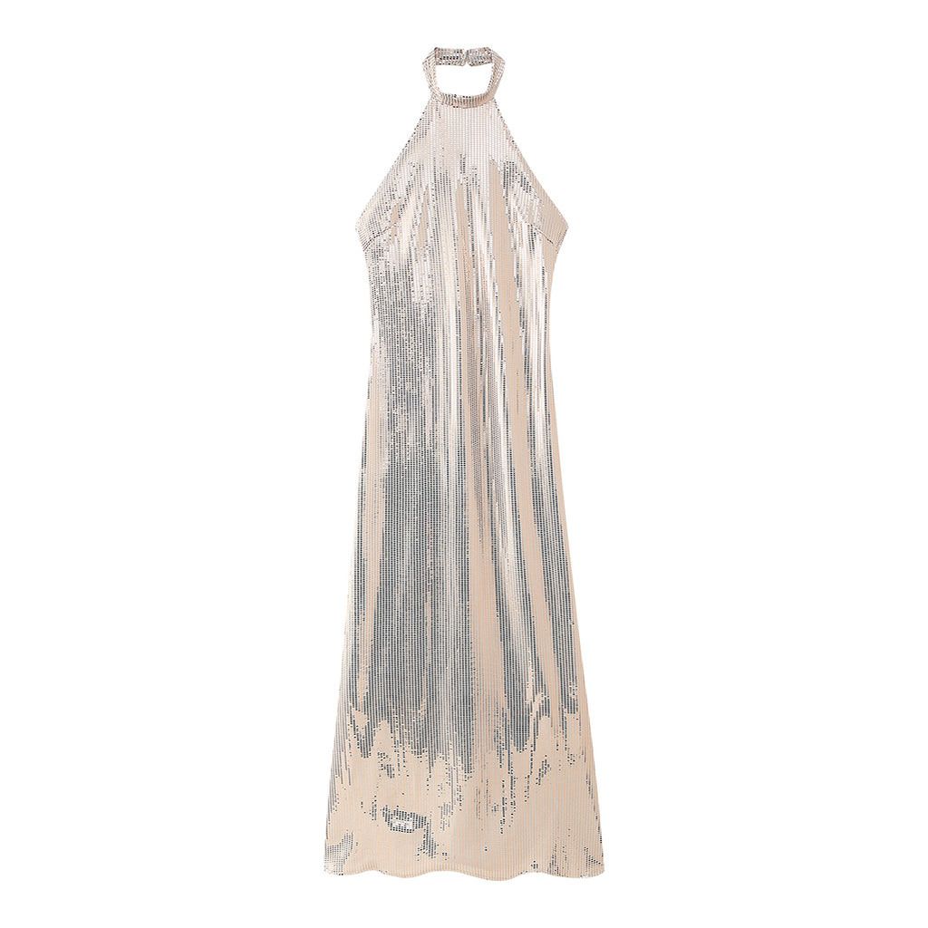 Sequ Hanging Collar Flared Sleeveless Slim Maxi Dress