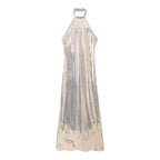 Sequ Hanging Collar Flared Sleeveless Slim Maxi Dress