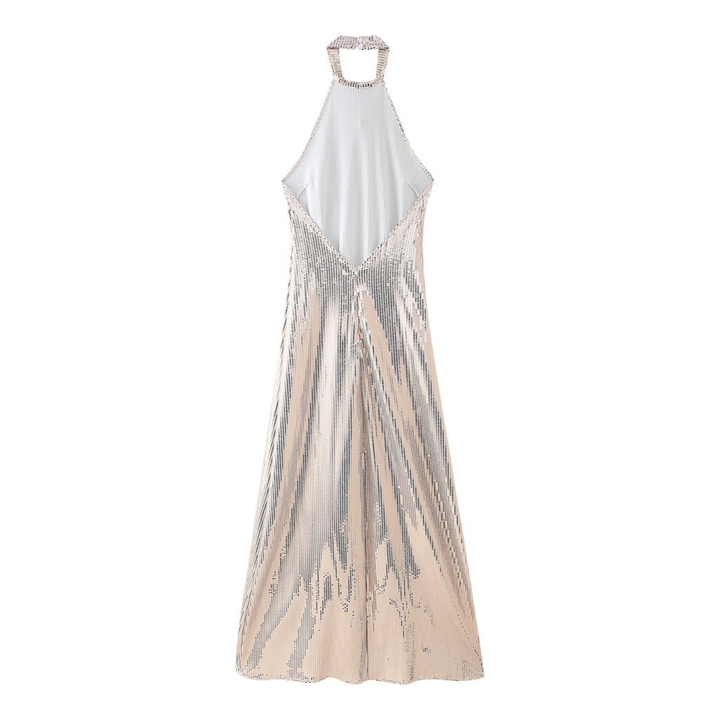 Sequ Hanging Collar Flared Sleeveless Slim Maxi Dress