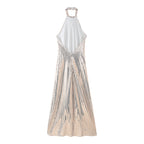 Sequ Hanging Collar Flared Sleeveless Slim Maxi Dress