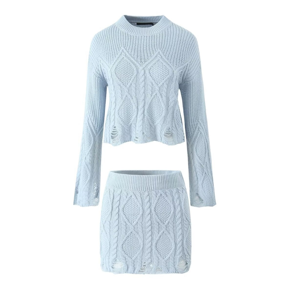 Women's Autumn Winter Small Round Sweater and Skirt Two-Piece Set