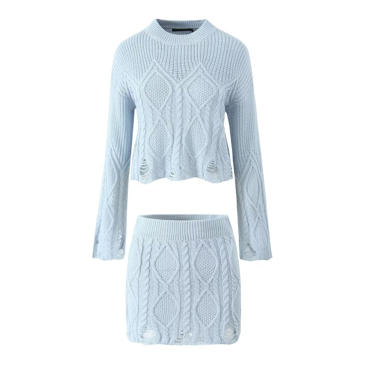 Women's Autumn Winter Small Round Sweater and Skirt Two-Piece Set