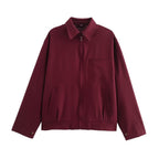 Women's Autumn Zipper Pocket Lantern Jacket and Skirt Two-Piece Set