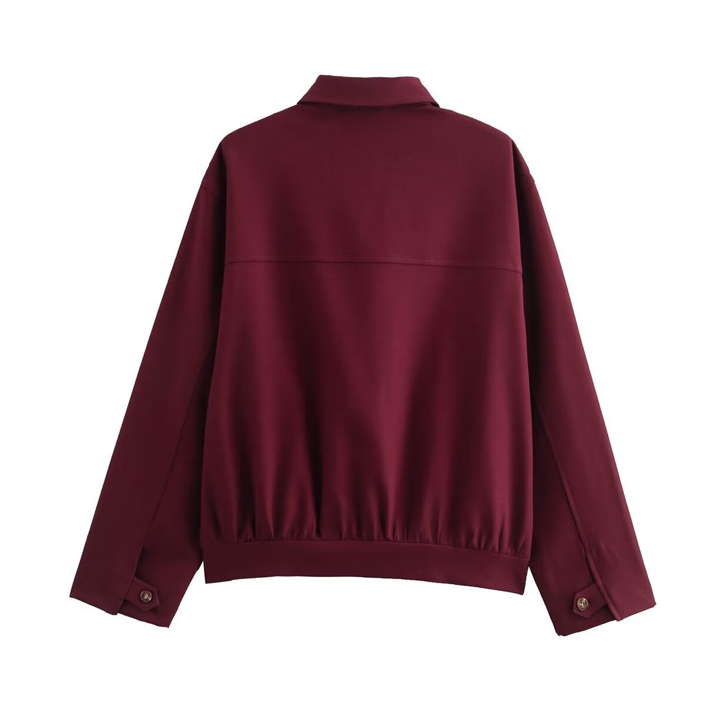 Women's Autumn Zipper Pocket Lantern Jacket and Skirt Two-Piece Set