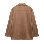 Women's Autumn Casual Elegant Suede Blazer and Skirt Two-Piece Set