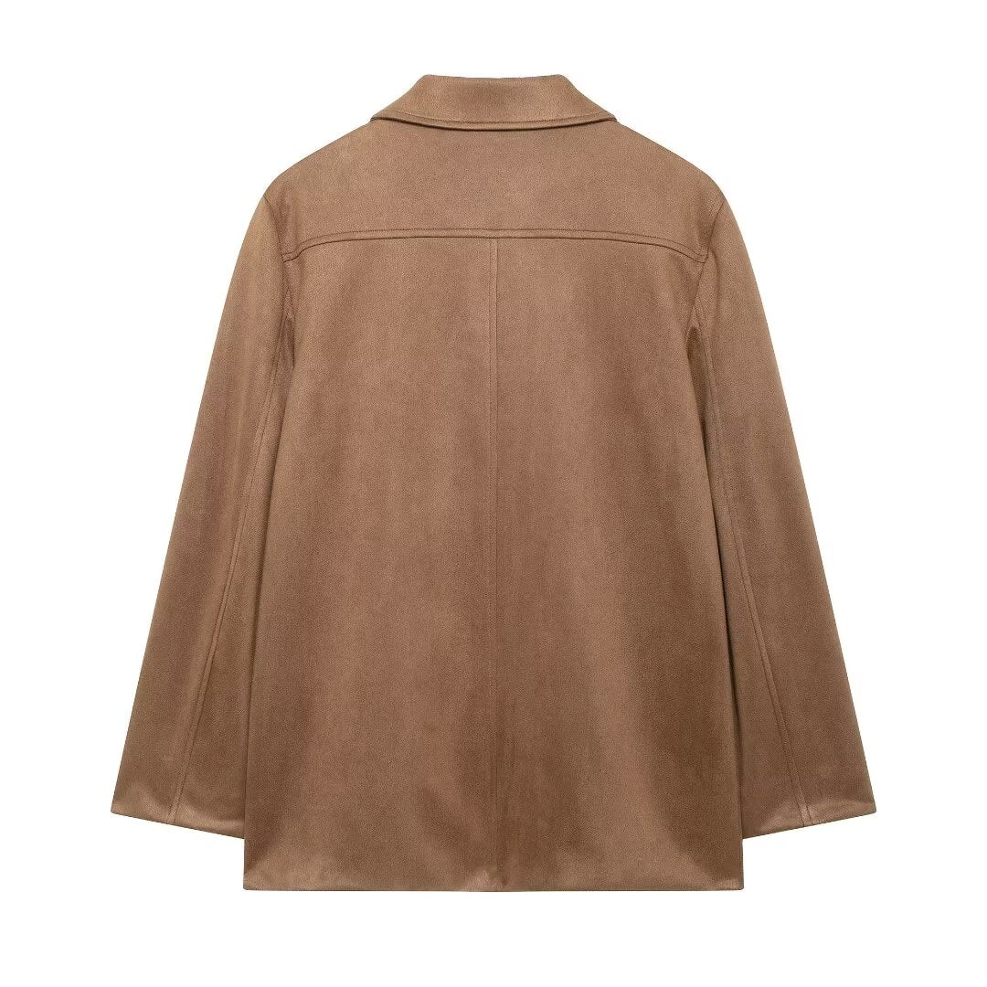Women's Autumn Casual Elegant Suede Blazer and Skirt Two-Piece Set