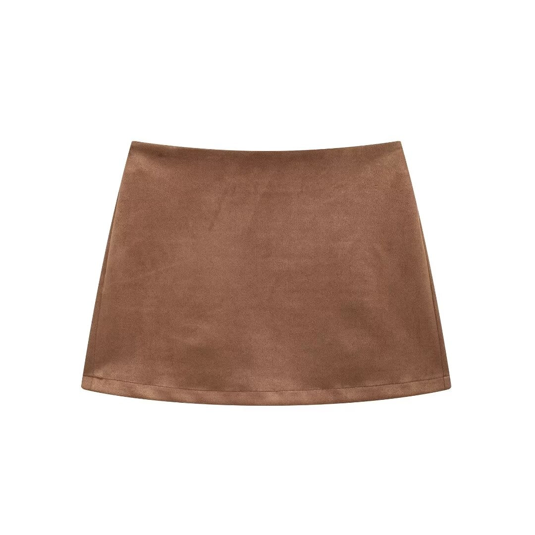 Women's Autumn Casual Elegant Suede Blazer and Skirt Two-Piece Set