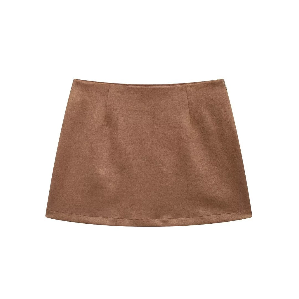 Women's Autumn Casual Elegant Suede Blazer and Skirt Two-Piece Set
