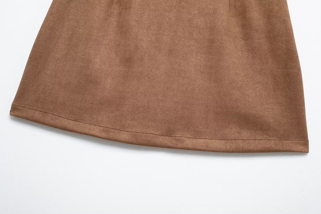 Women's Autumn Casual Elegant Suede Blazer and Skirt Two-Piece Set