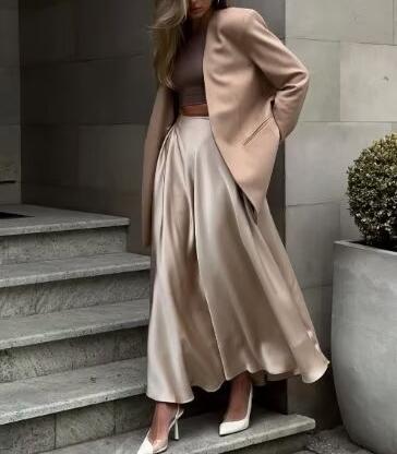 Women's Fall Collarless Solid Color Coordinated Two-Piece Set