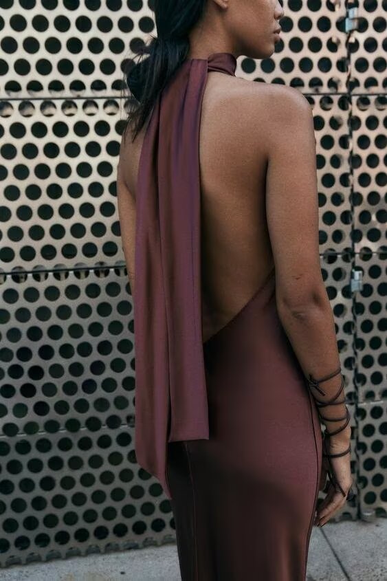 Women's Autumn Hanging Collar Silk Texture Maxi Dress Women Clothing