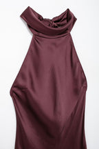 Women's Autumn Hanging Collar Silk Texture Maxi Dress Women Clothing