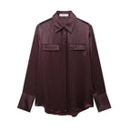 Women's Pocket Silk Satin Texture Shirt