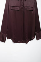 Women's Pocket Silk Satin Texture Shirt