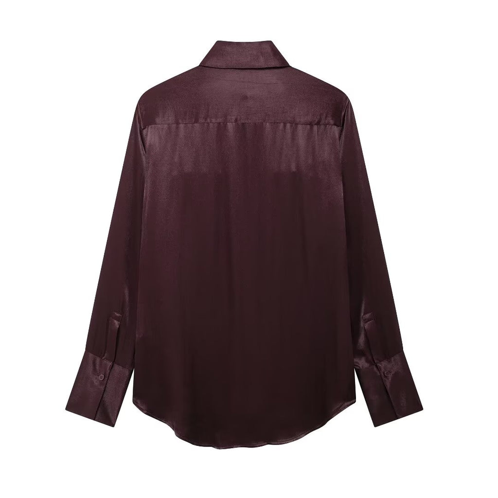 Women's Pocket Silk Satin Texture Shirt