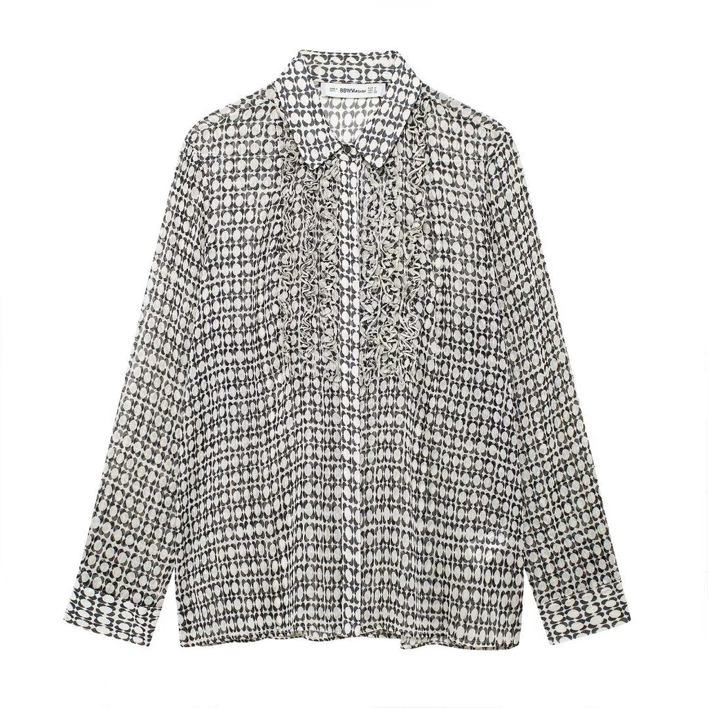 Women's Advanced Loose Chest Laminated Decoration Printed Shirt
