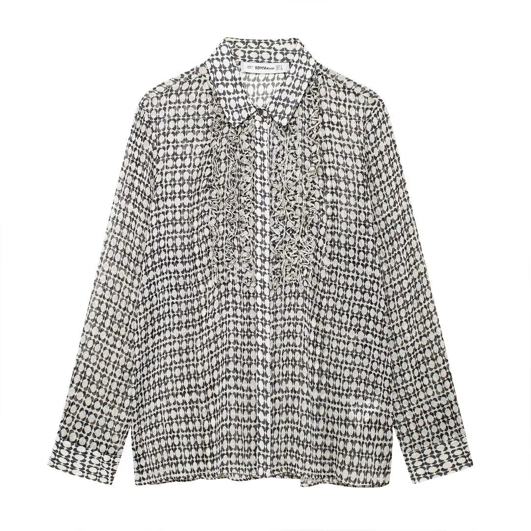 Women's Advanced Loose Chest Laminated Decoration Printed Shirt