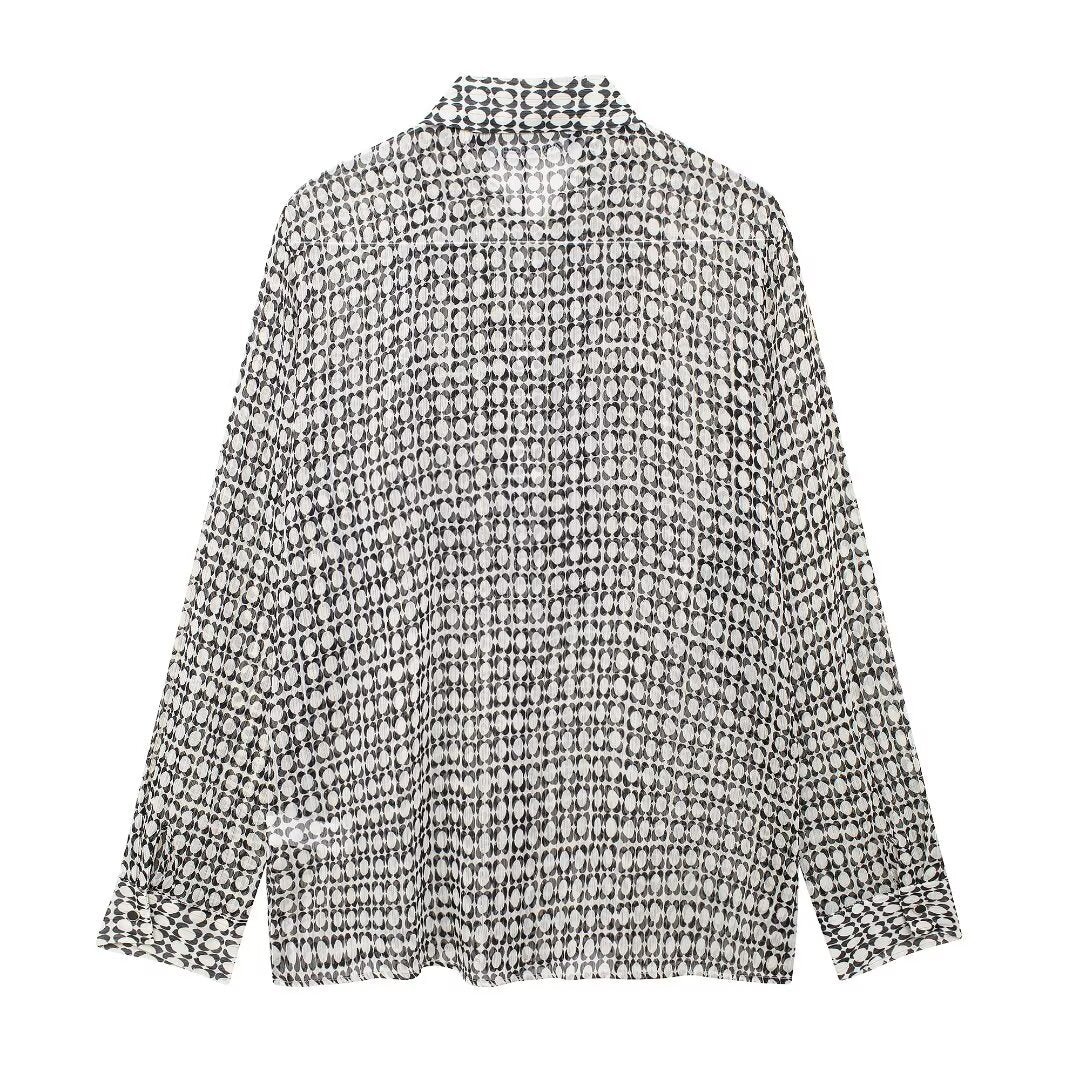 Women's Advanced Loose Chest Laminated Decoration Printed Shirt