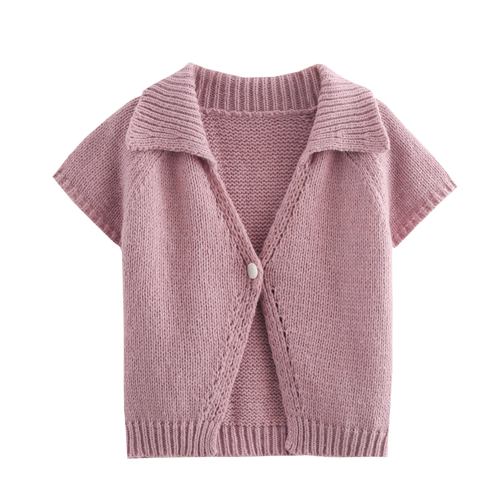 Women’s Retro Collared Short Sleeve Sweater